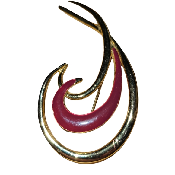 Vintage Goldish w/Wine Colour Enamel Brooche Lot 7 - Picture 1 of 2